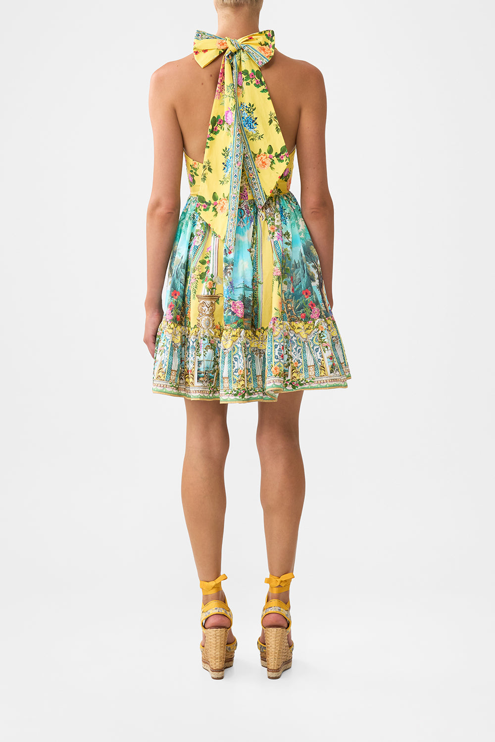 The CAMILLA ruffle hem halter short dress from our print tales of Topkapi palace