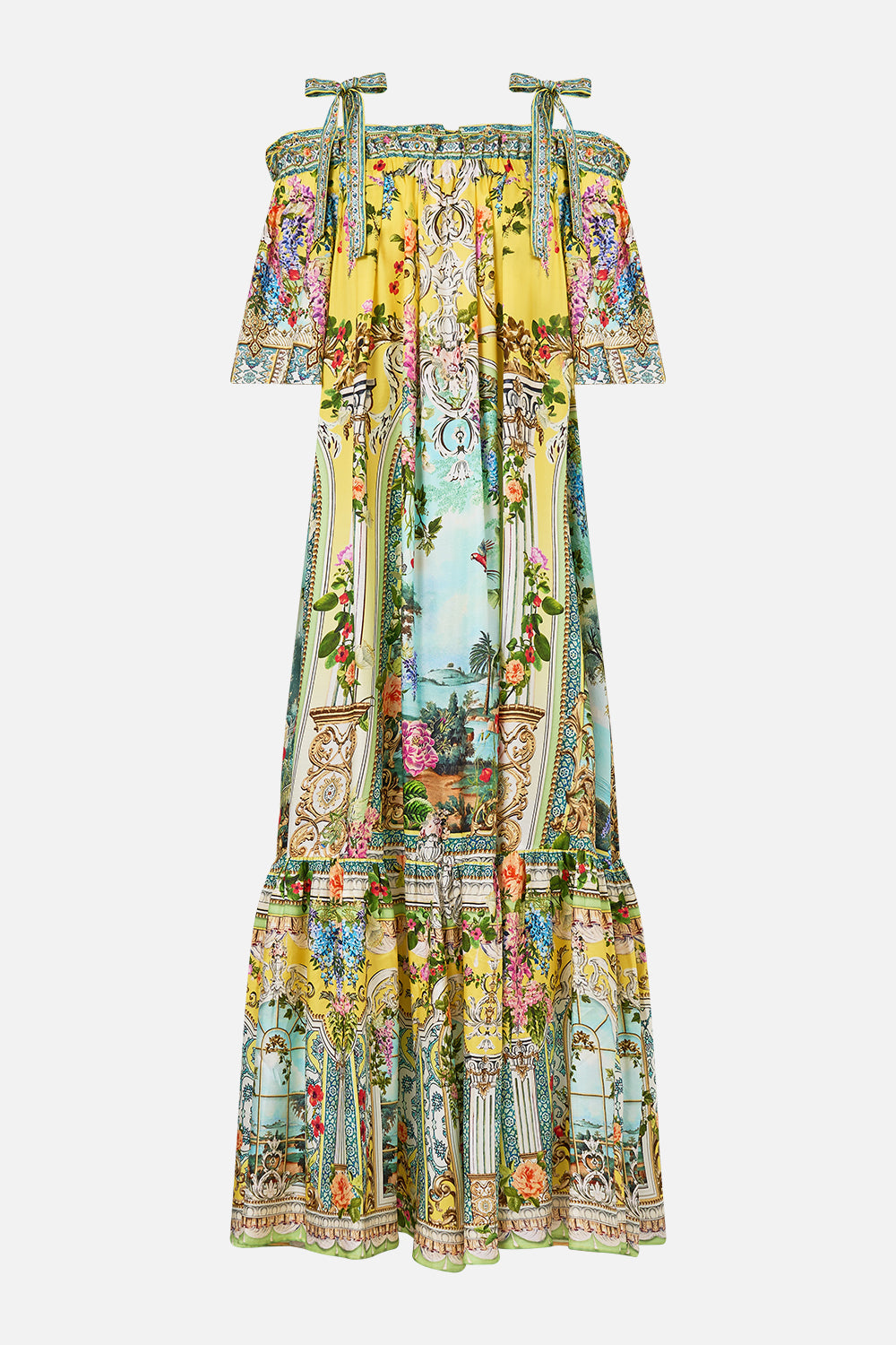 VESTIDO LARGO CON VOLANTES FUERA DE LOS HOMBROS Y TIRANTES HISTORIAS DEL PALACIO DE TOPKAPI
