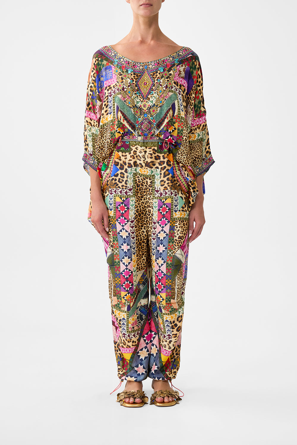 The CAMILLA PARACHUTE PANT EMBROIDERED EVER AFTER in our EMBROIDERED EVER AFTER print.