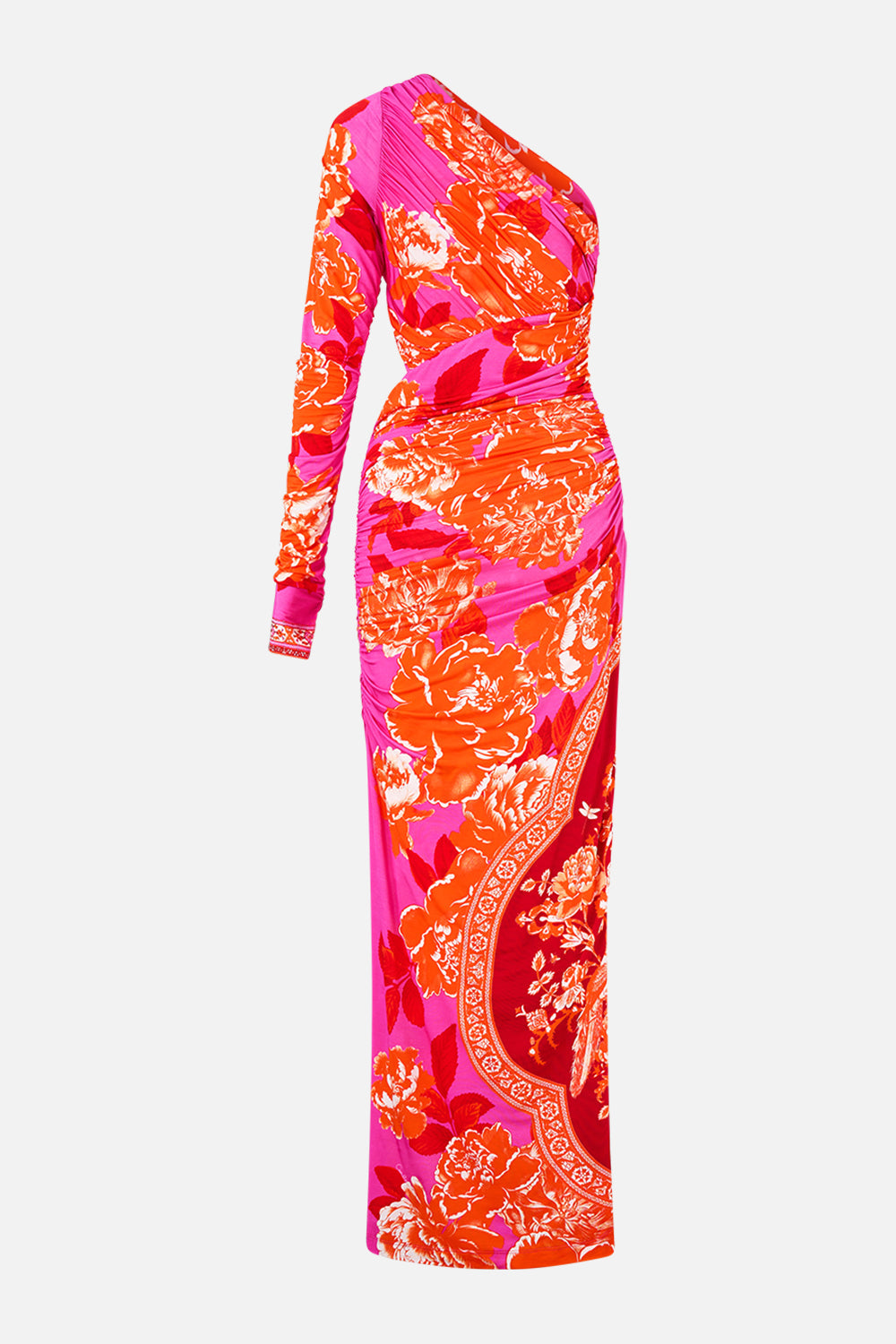 VESTIDO DE PUNTO CON ABERTURAS Y UN SOLO HOMBRO, INSPIRADO EN LOS AZULEJOS DE TURQUÍA