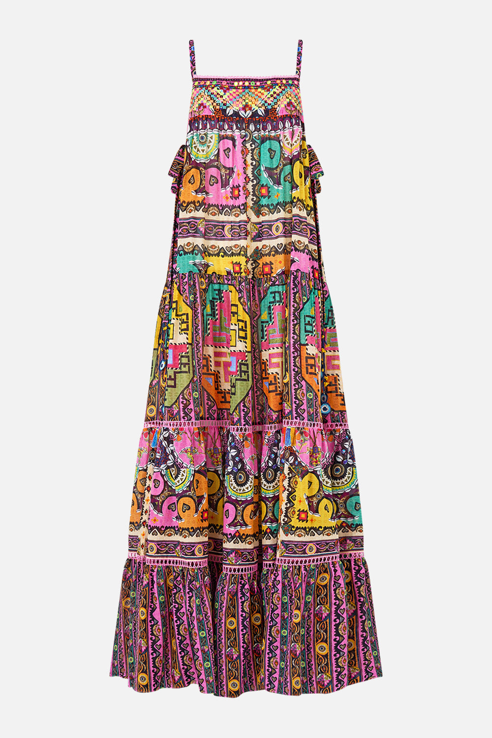 LONG TIERED DRESS WITH BOW TIES PATCHWORK PANORAMA