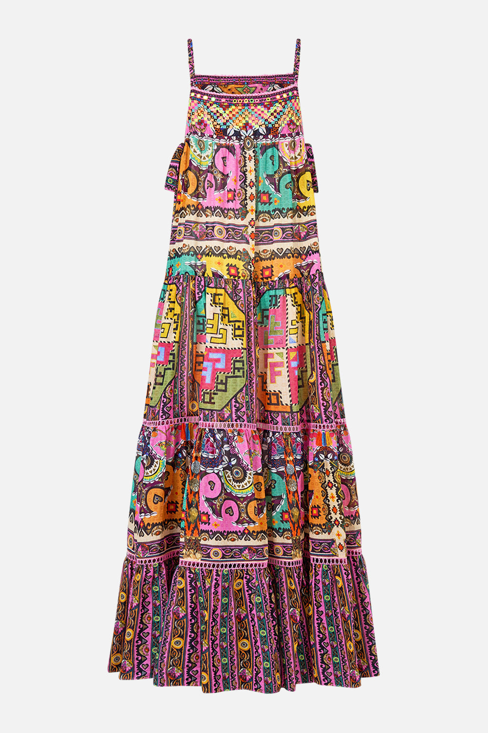 LONG TIERED DRESS WITH BOW TIES PATCHWORK PANORAMA