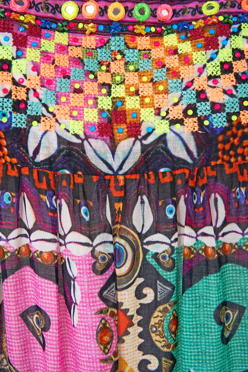 LONG TIERED DRESS WITH BOW TIES PATCHWORK PANORAMA