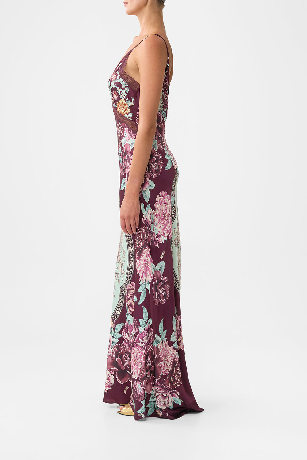 V-NECK LONG BIAS SLIP DRESS WITH TRAIN IF THESE TILES COULD TALK