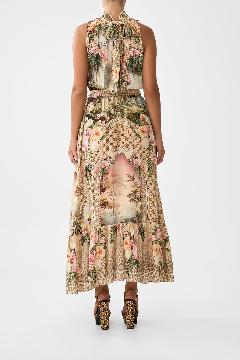 NECKTIE DRESS WITH ELASTICATED WAIST WATERCOLOUR WONDERLAND