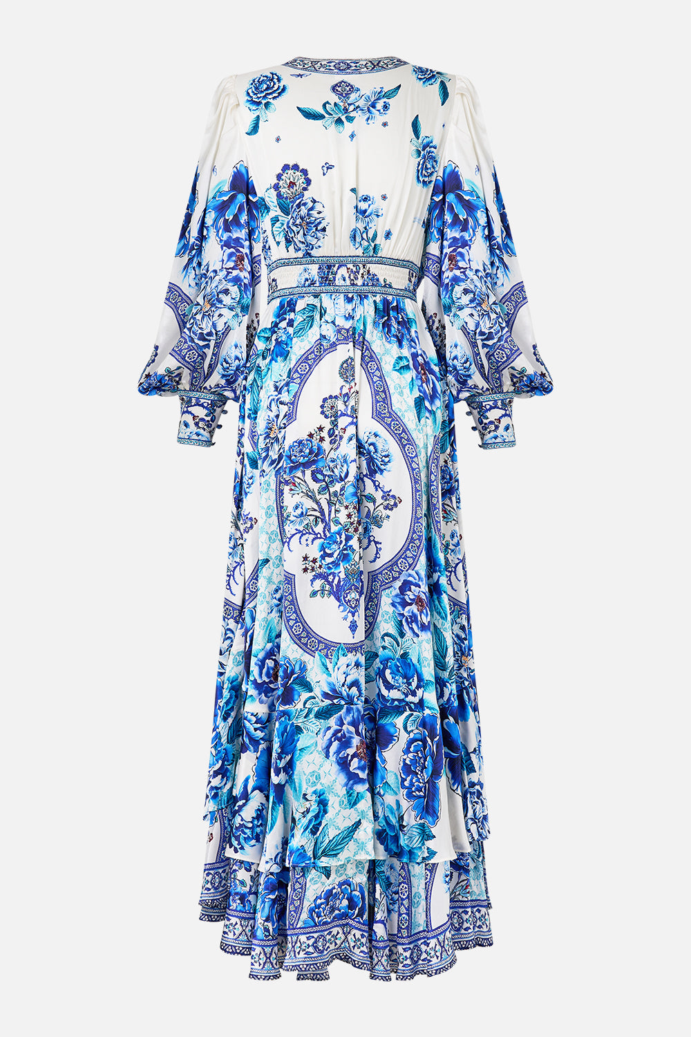 The CAMILLA LONG BUTTON FRONT DRESS A CERAMIC GARDEN in our  print.