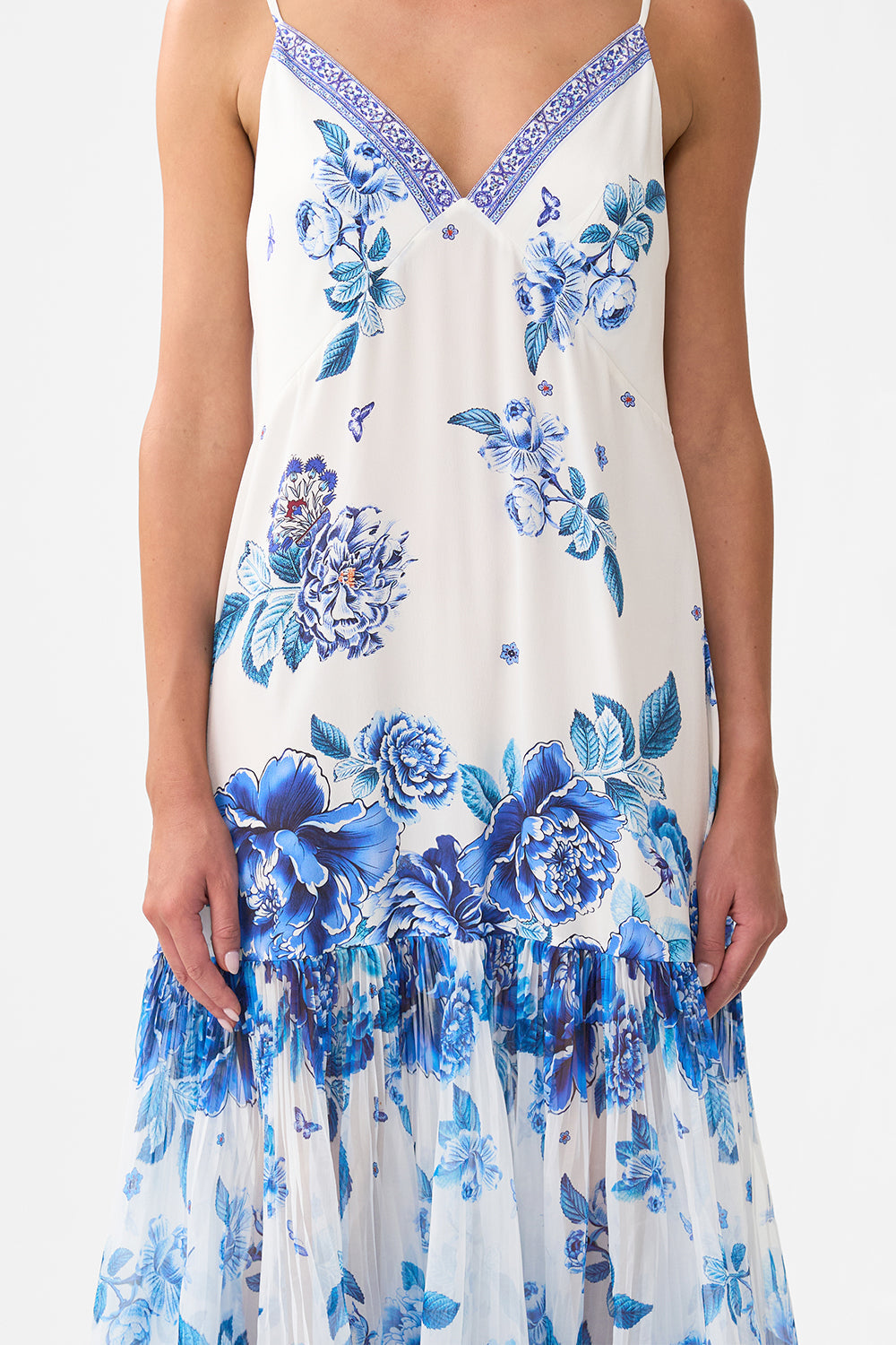 MINIMAL SLIP WITH PLEATED CHIFFON SKIRT A CERAMIC GARDEN