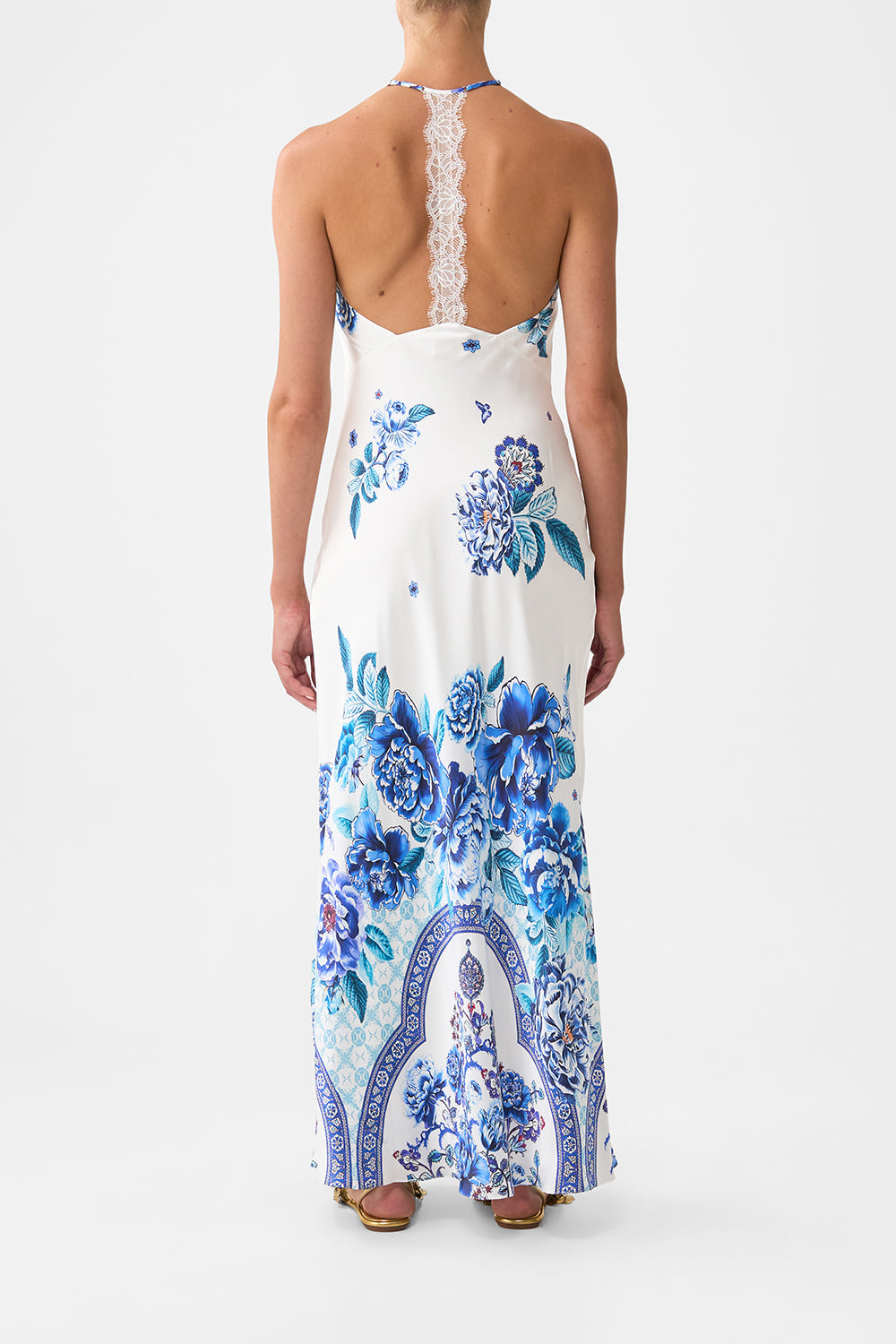 HALTER SLIP DRESS WITH LACE STRAP A CERAMIC GARDEN