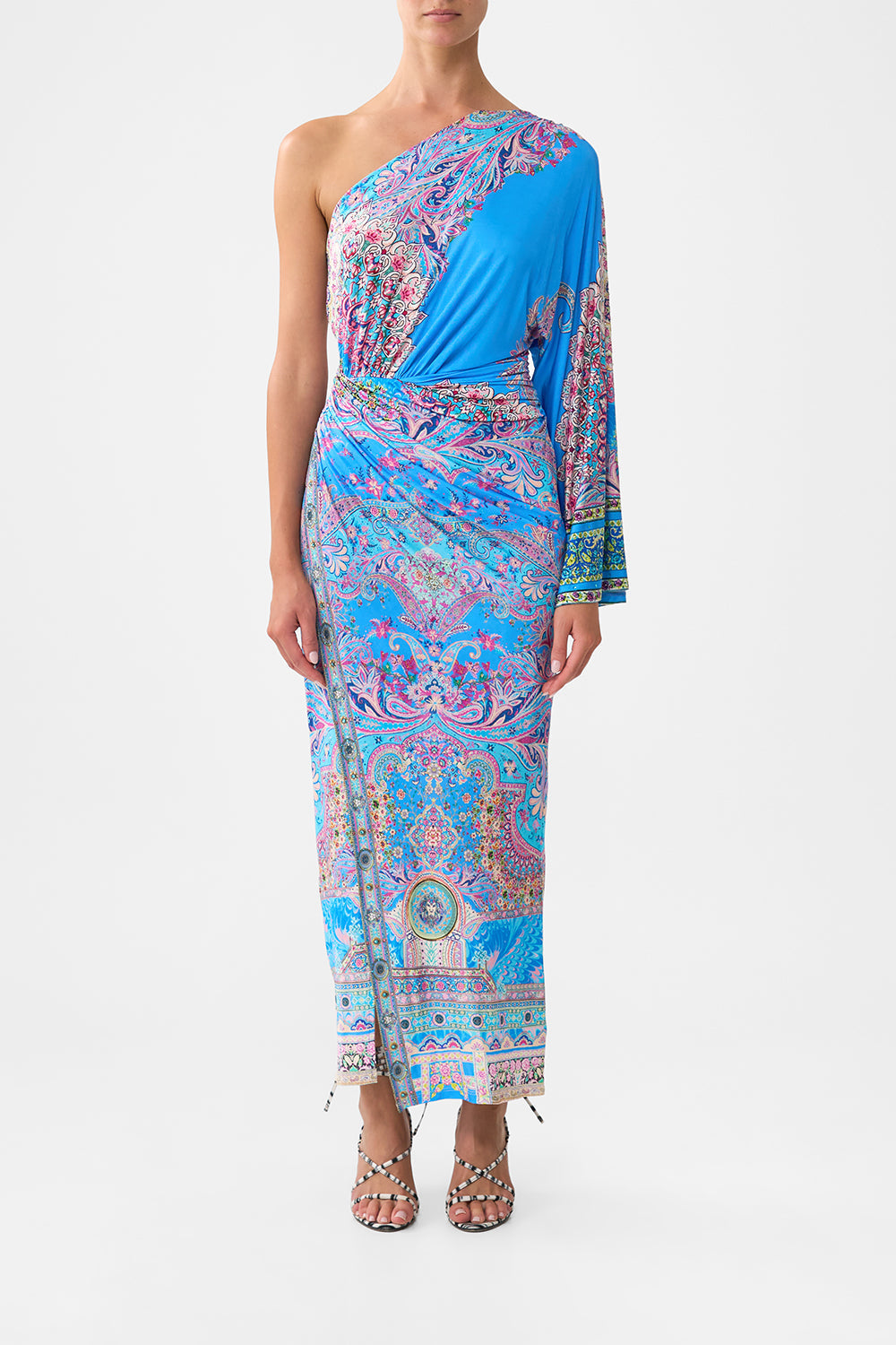 The CAMILLA ONE SHOULDER JERSEY DRESS FOOTSTEPS IN FOLKLORE in our FOOTSTEPS IN FOLKLORE print.