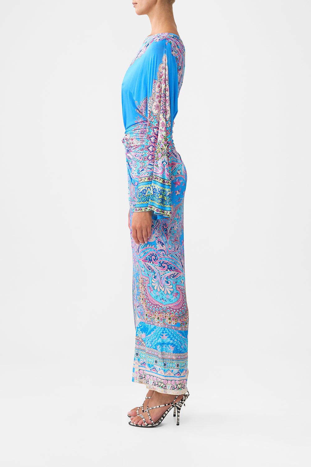 The CAMILLA ONE SHOULDER JERSEY DRESS FOOTSTEPS IN FOLKLORE in our  print.