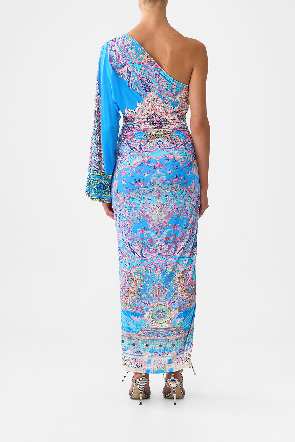 The CAMILLA ONE SHOULDER JERSEY DRESS FOOTSTEPS IN FOLKLORE in our  print.