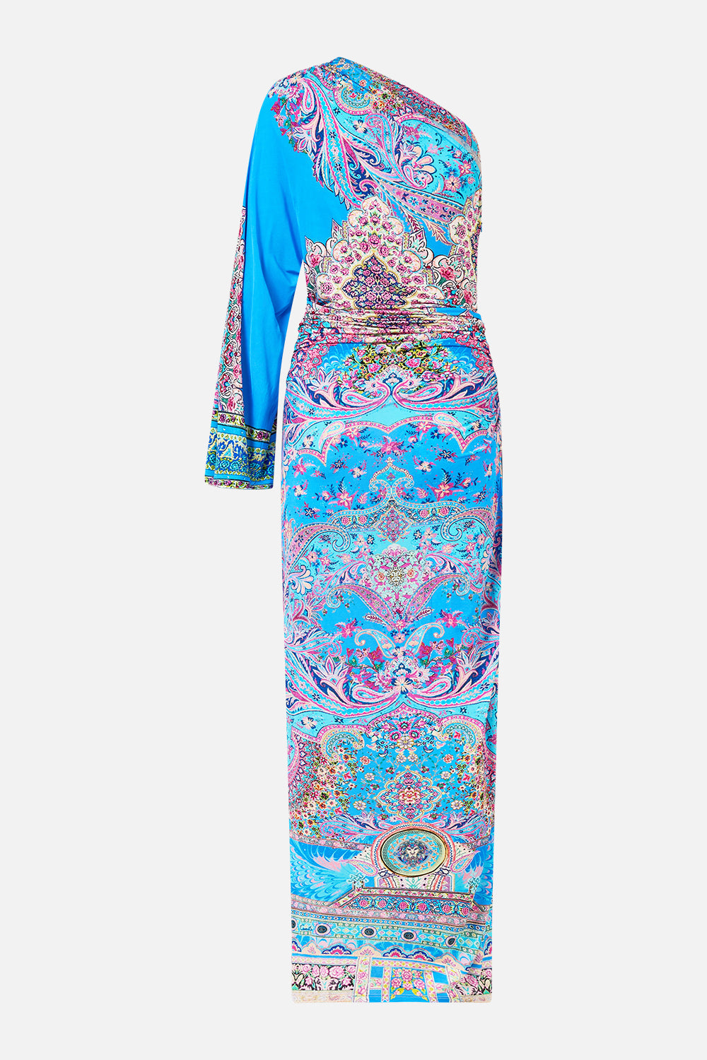 The CAMILLA ONE SHOULDER JERSEY DRESS FOOTSTEPS IN FOLKLORE in our  print.