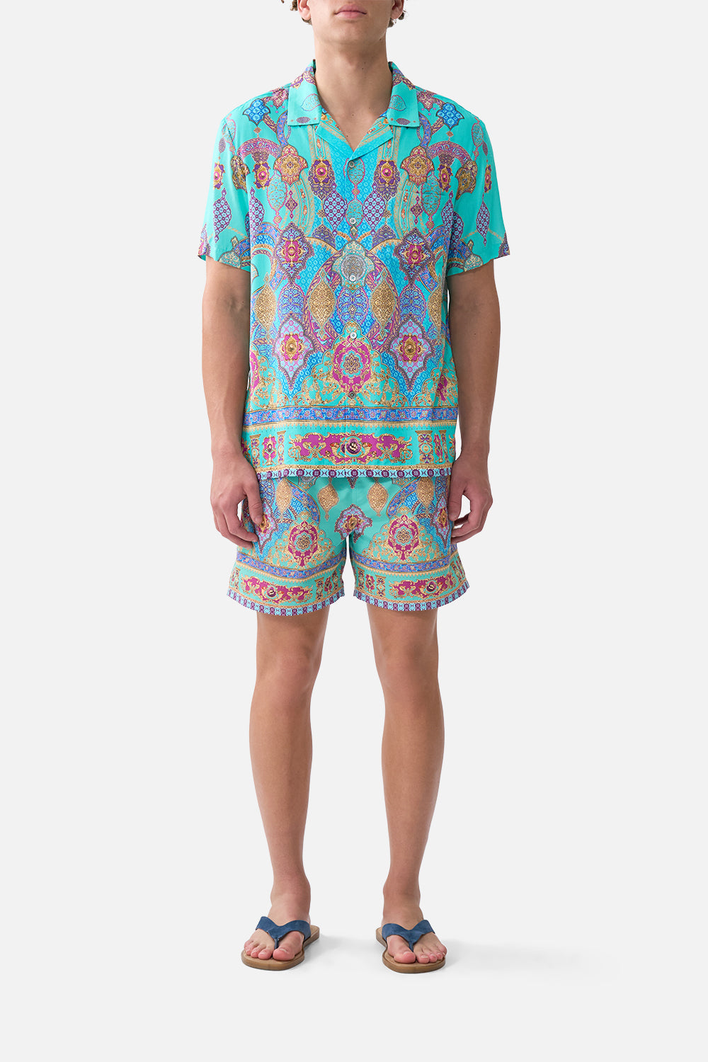 The CAMILLA short sleeve camp collared shirt from our print the concubines corridor, front model view