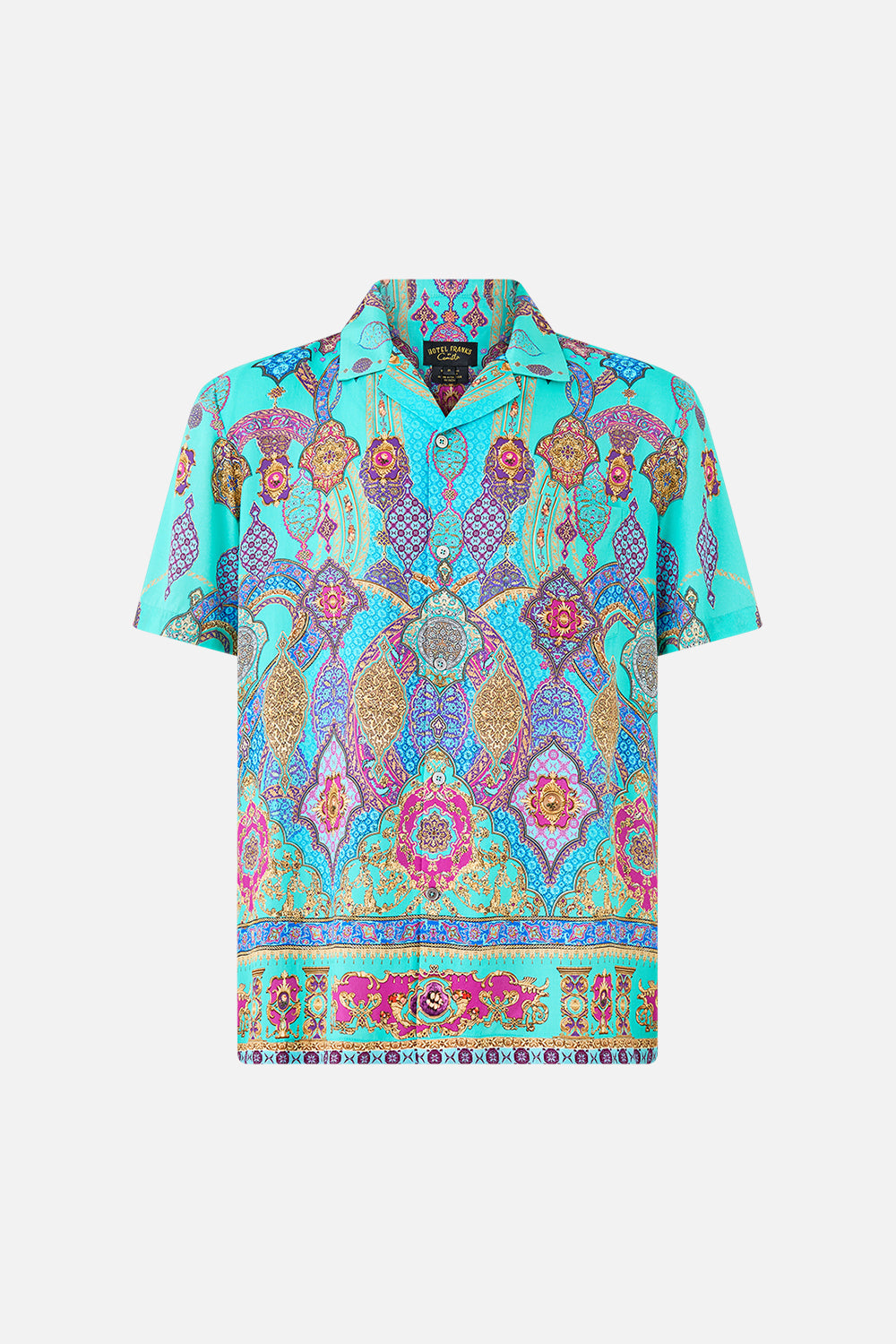 The CAMILLA short sleeve camp collared shirt from our print the concubines corridor, front product view