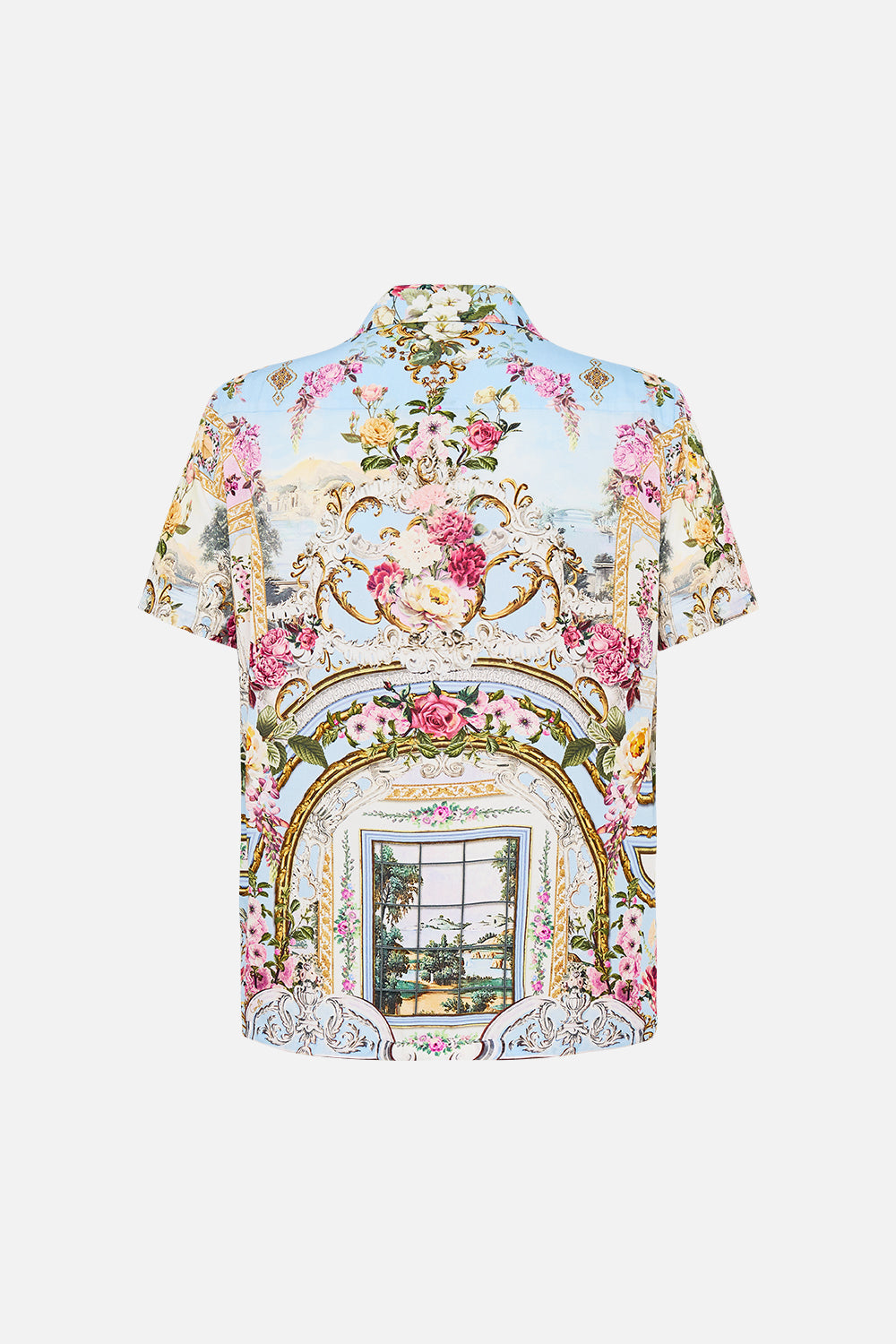 The CAMILLA short sleeve camp collared shirt from our print tiled in time, back product view