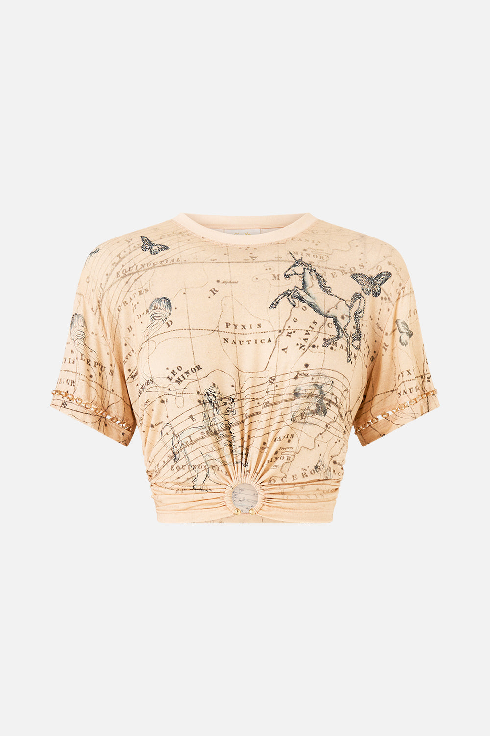 The CAMILLA JERSEY T-SHIRT WITH HARDWARE HOUSE OF HOROSCOPES in our  print.