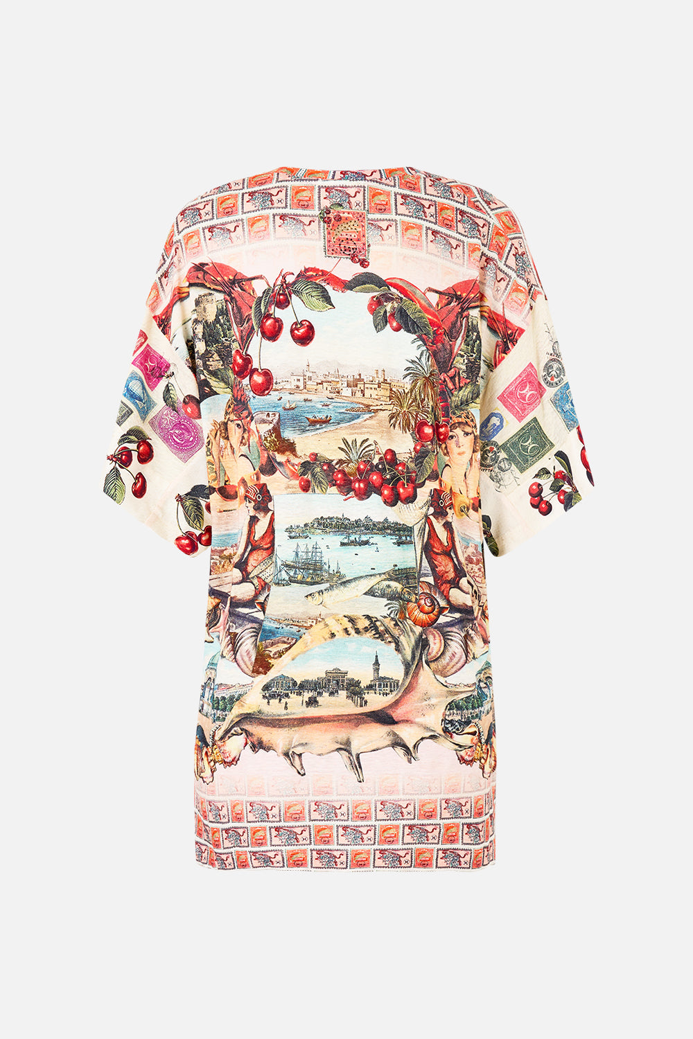 The CAMILLA panelled side split tee from our print notes from the road, back product view