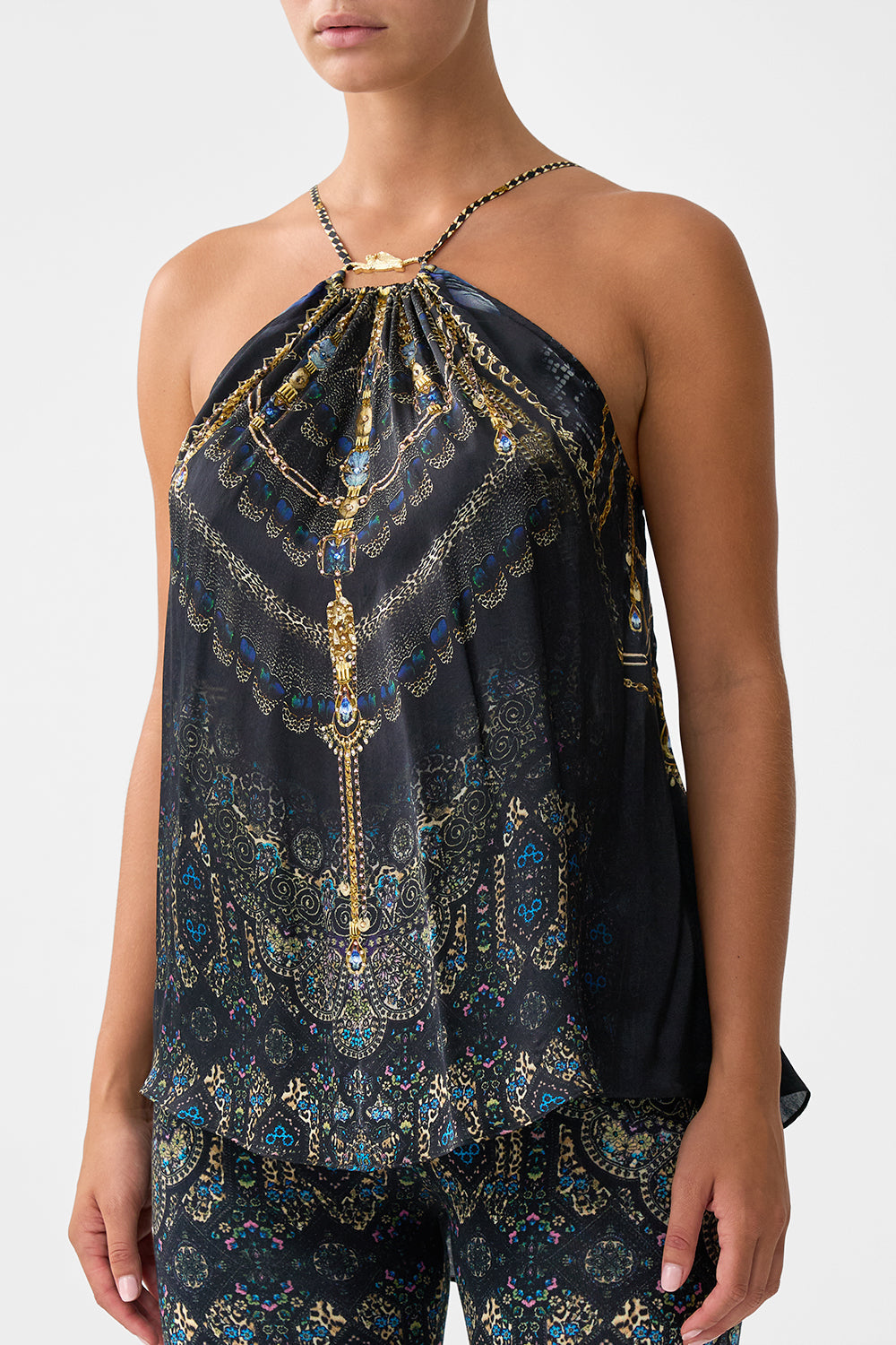 The CAMILLA gather neck hardware top from our print song of the solstice