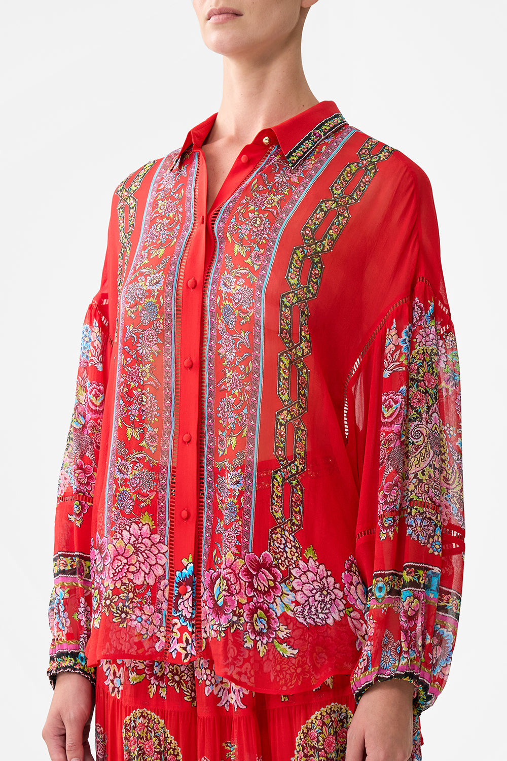 The CAMILLA BALLOON SLEEVE BLOUSE ARTISANS OF ANATOLIA in our  print.