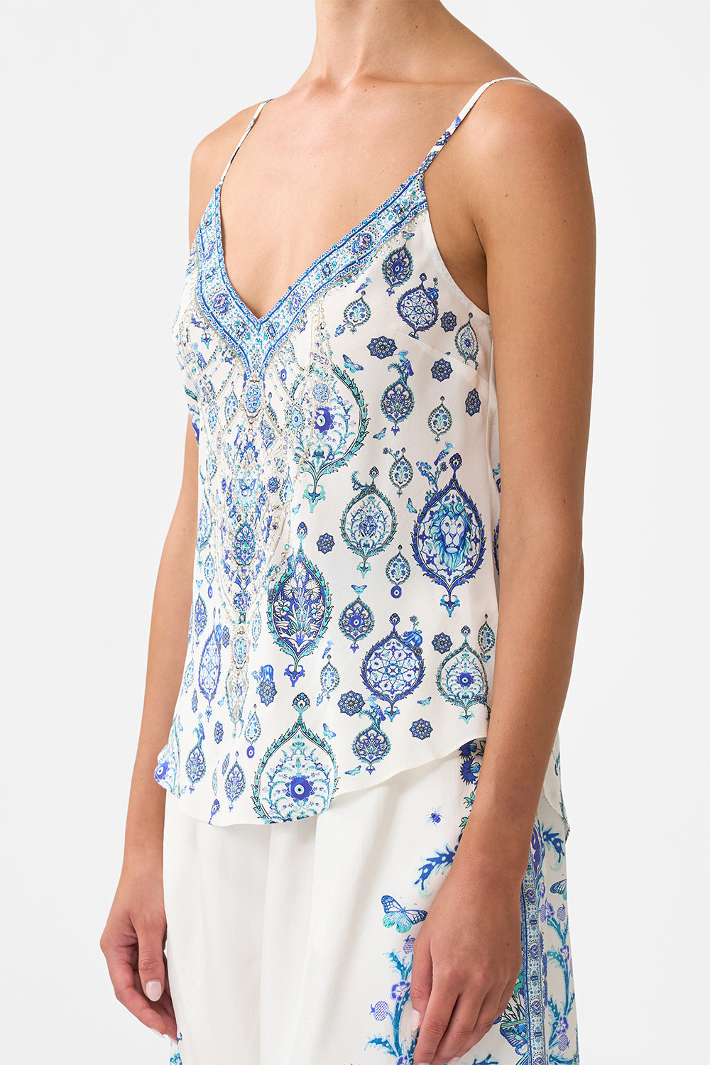 The CAMILLA v-neck bias cami from our print Isnik lullaby
