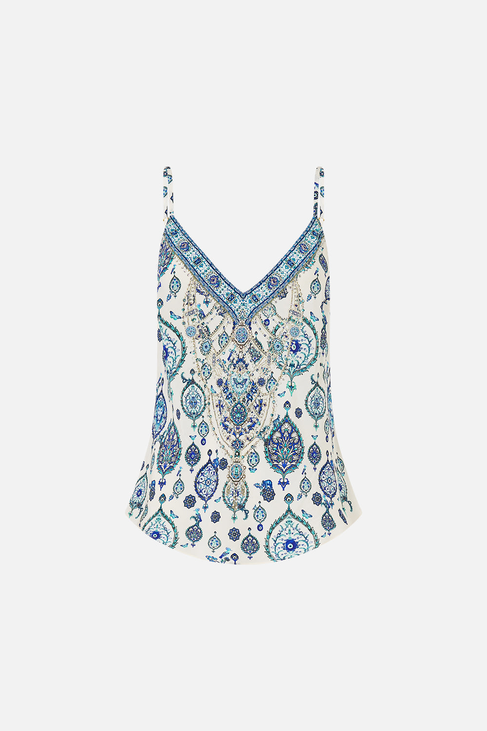 The CAMILLA V-NECK BIAS CAMI ISNIK LULLABY in our  print.