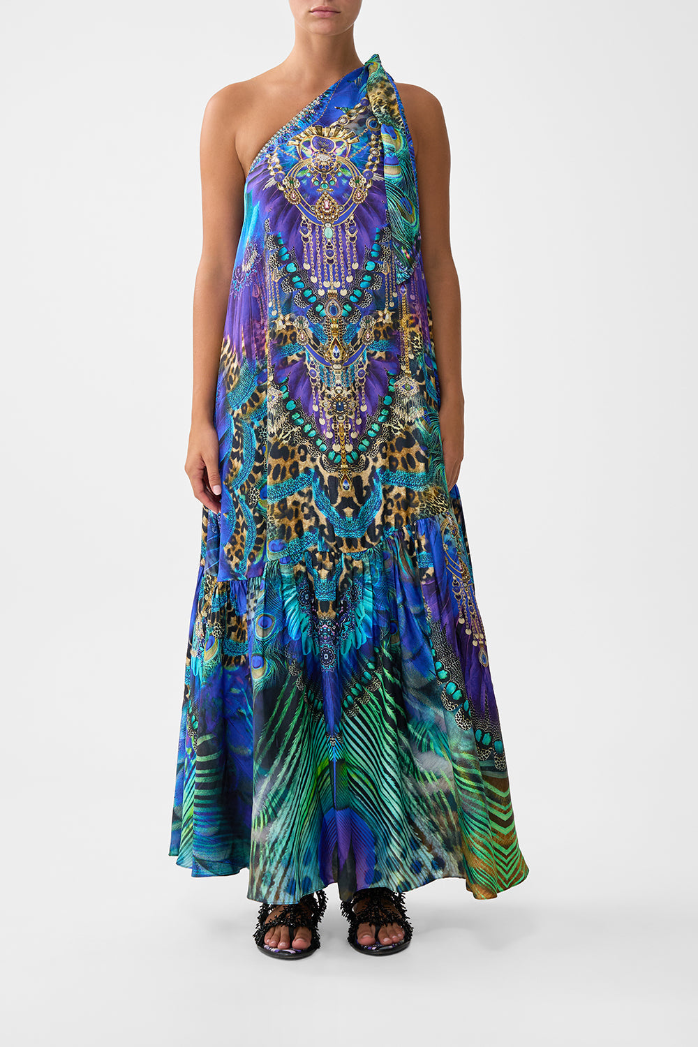 The CAMILLA tie one shoulder dress from our print cosmic zoology