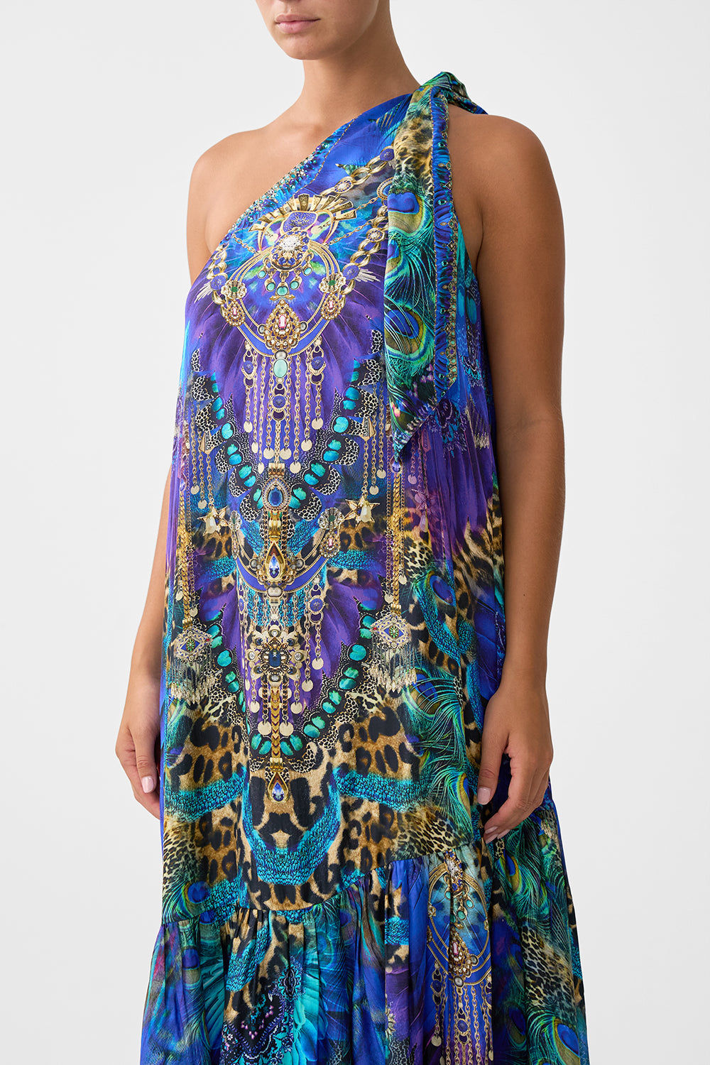 The CAMILLA tie one shoulder dress from our print cosmic zoology