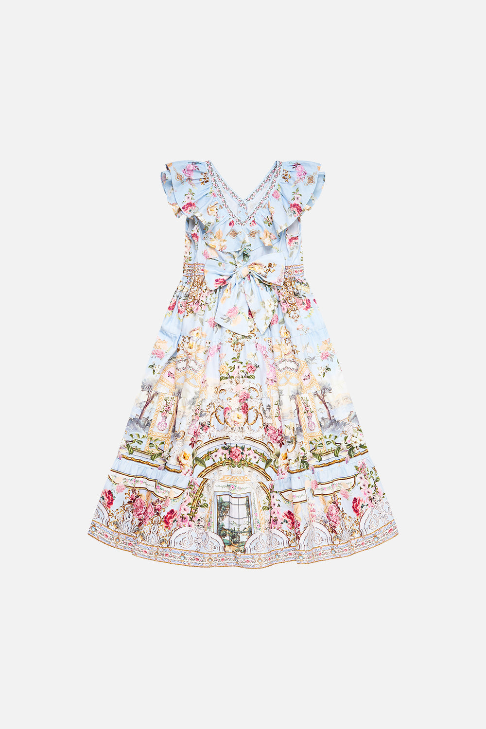 KIDS TIERED MAXI DRESS WITH FRILL NECK TILED IN TIME
