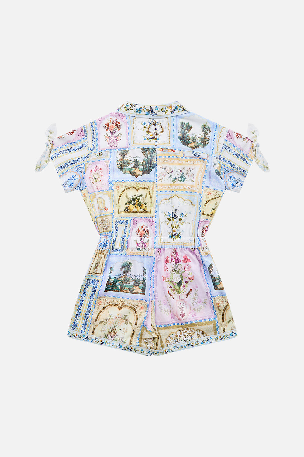 CAMISA DE NIÑO TIPO MONO DE MANGA CORTA CON LAZO Y ESTAMPADO BOTANICAL BALLADS