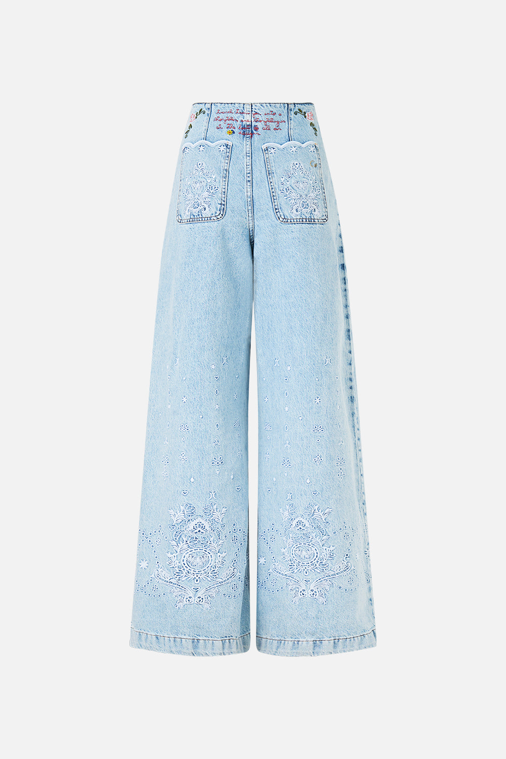 The CAMILLA LUNA KITSCH STITCH HIGH RISE WIDE LEG JEAN DENIM in our  print.