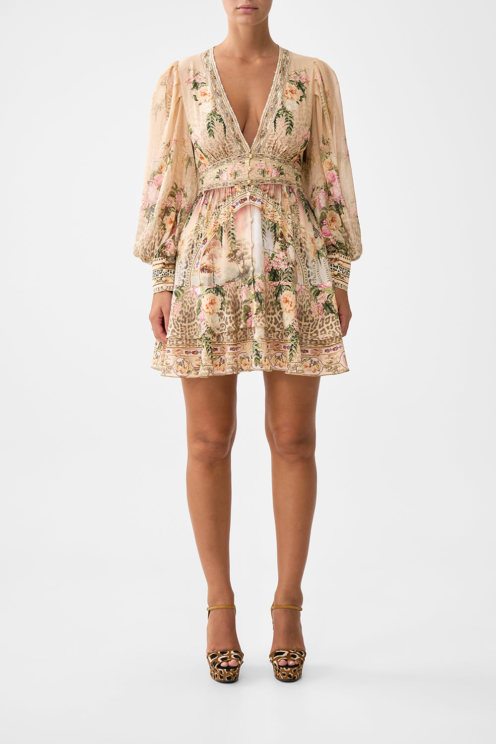 BUTTON FRONT FRILL DRESS WATERCOLOUR WONDERLAND