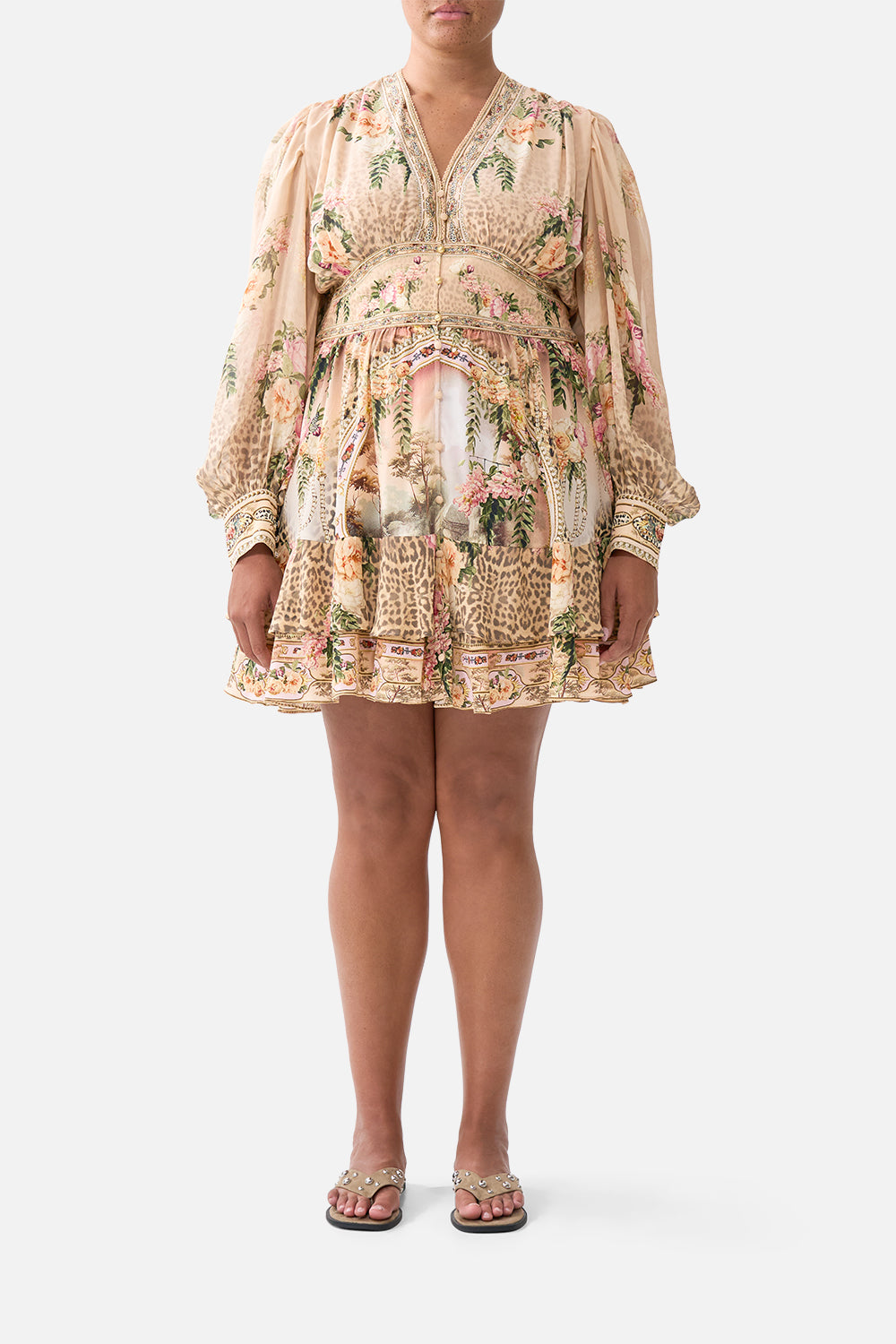 BUTTON FRONT FRILL DRESS WATERCOLOUR WONDERLAND