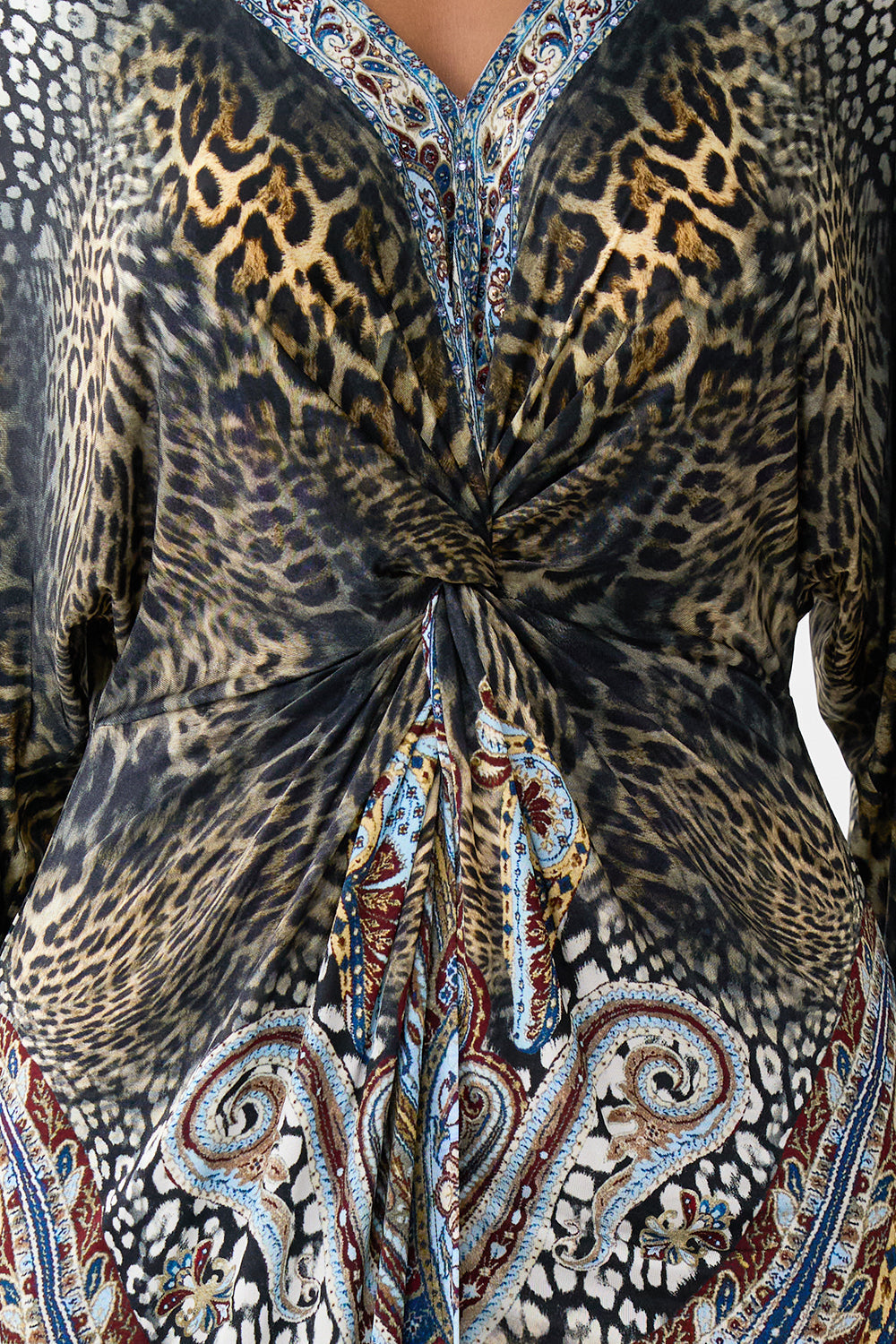 The CAMILLA twist front dress from our print Istanbul animalia