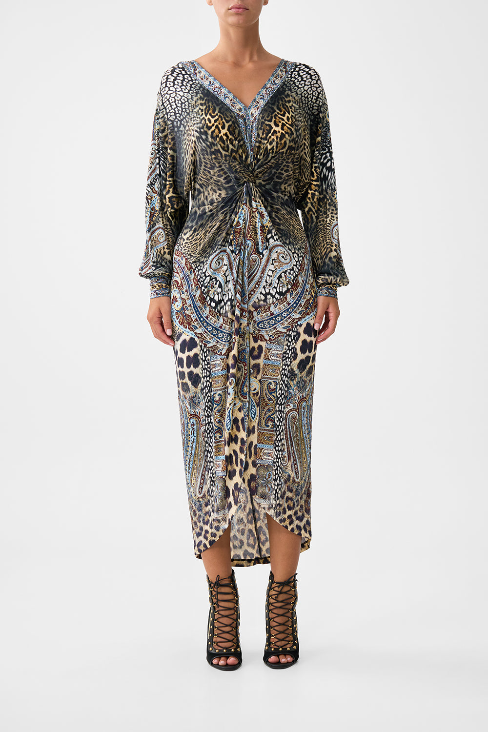 The CAMILLA twist front dress from our print Istanbul animalia