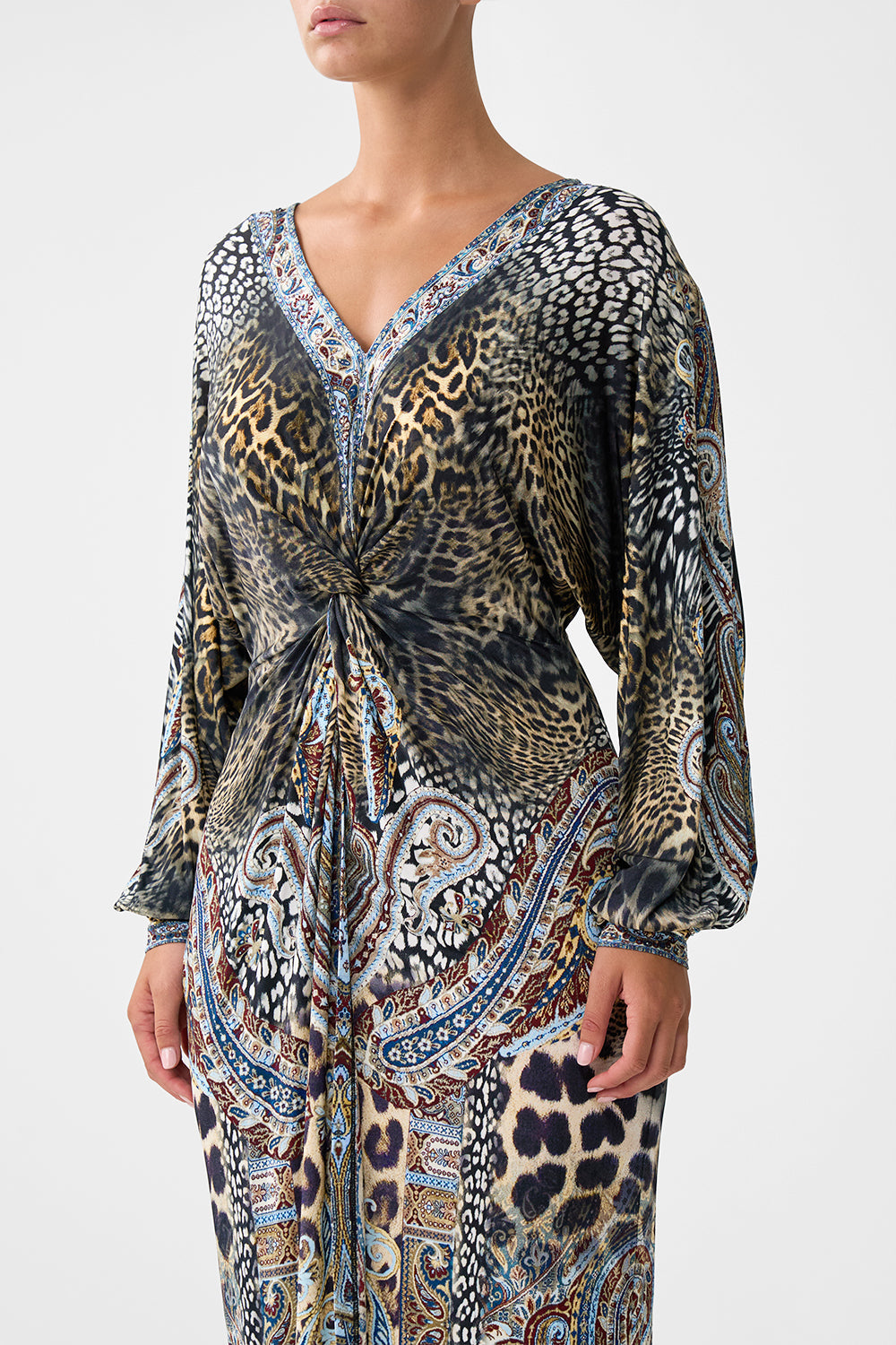 The CAMILLA twist front dress from our print Istanbul animalia