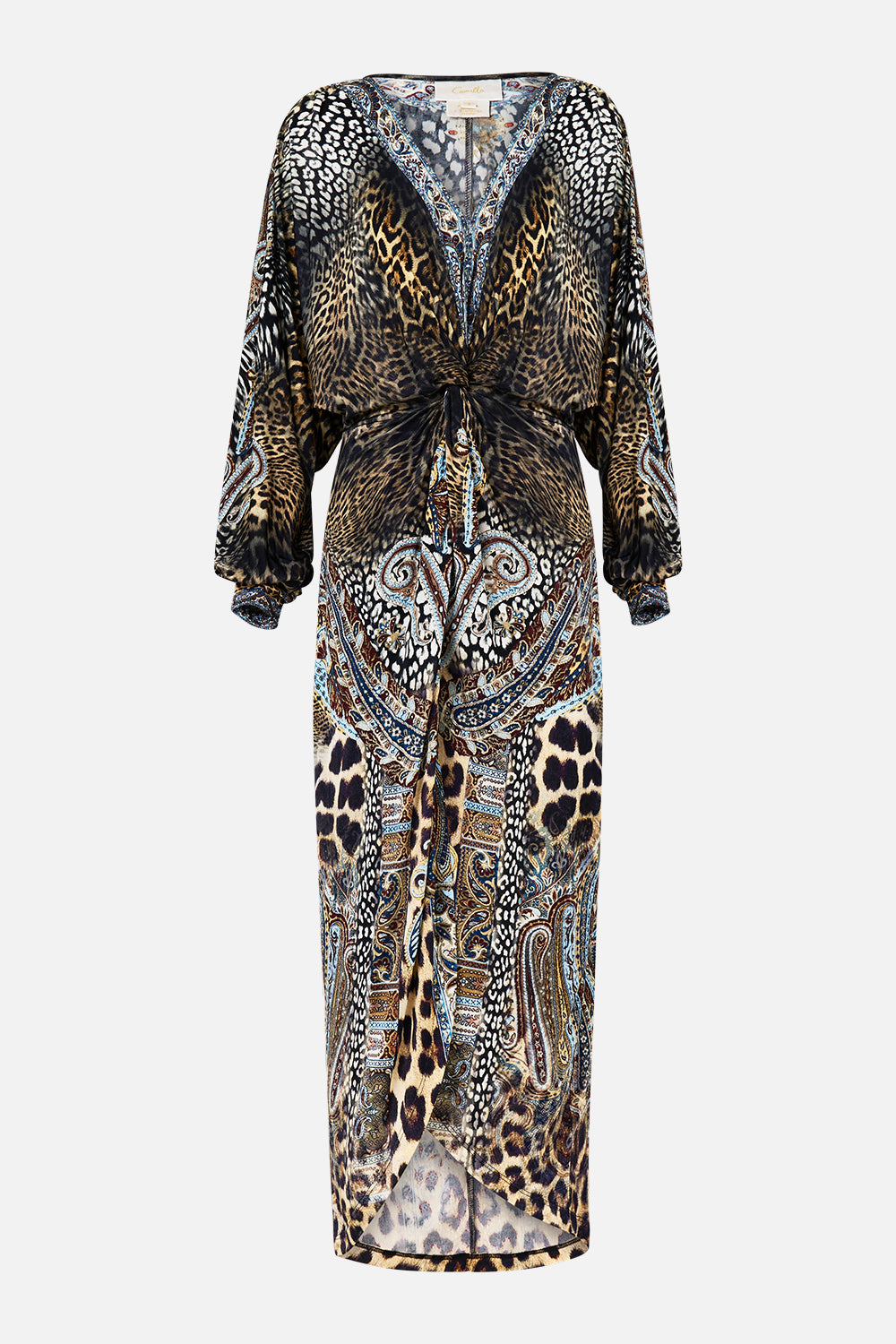 The CAMILLA twist front dress from our print Istanbul animalia, front product view