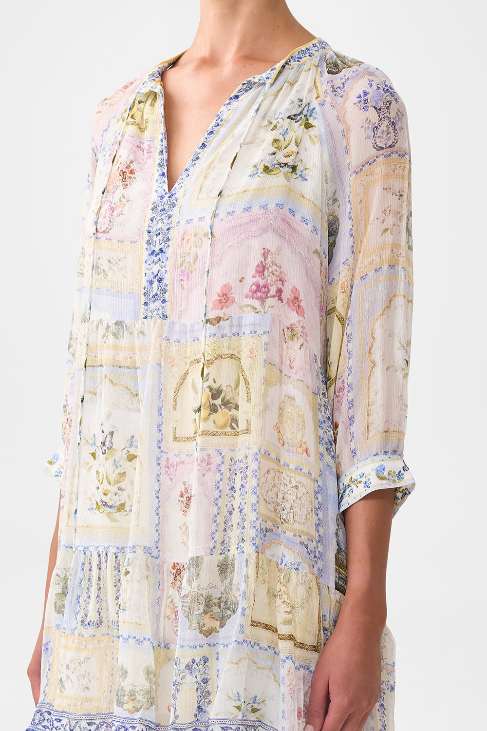 The CAMILLA short gathered panel dress from our print botanical ballads