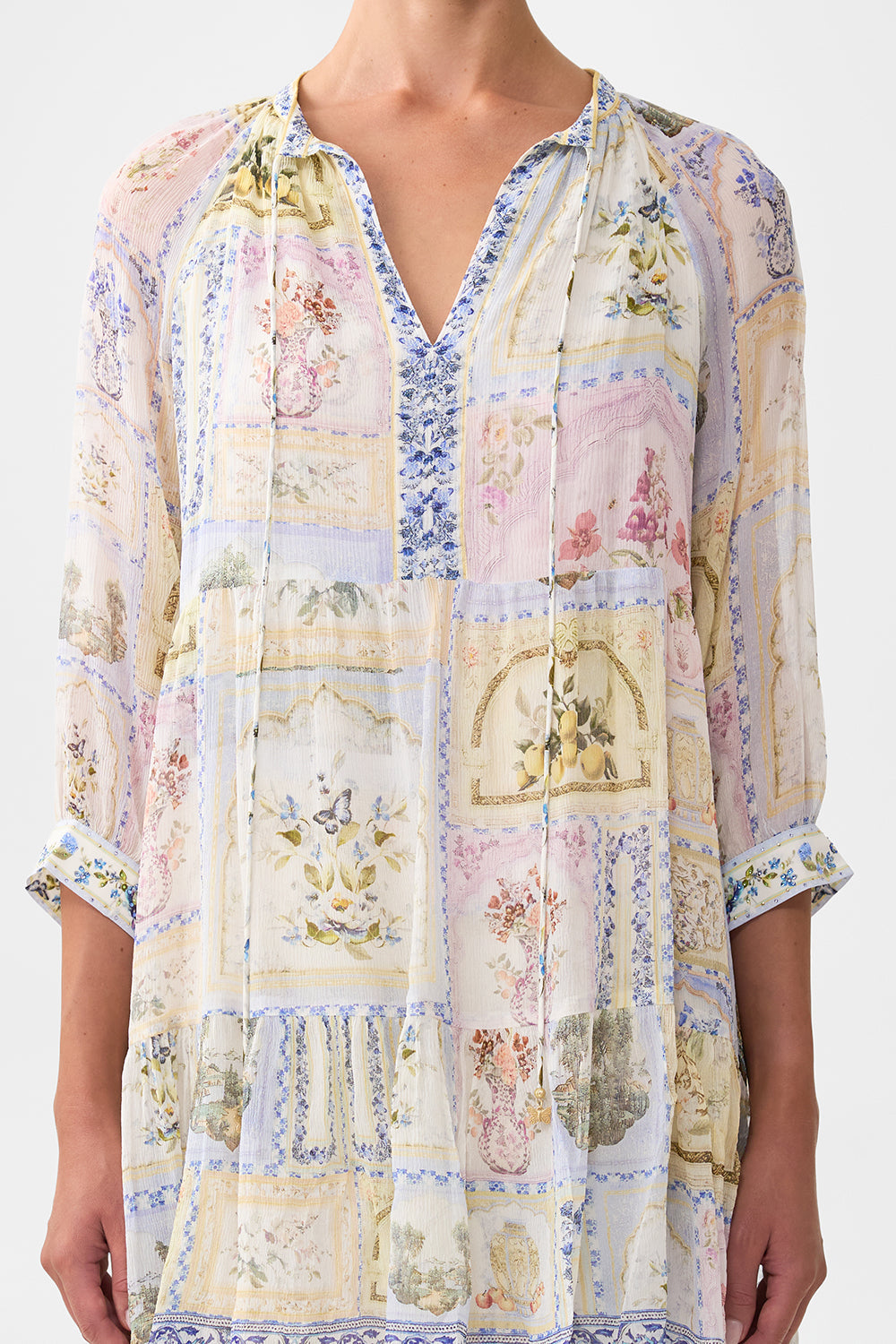 The CAMILLA short gathered panel dress from our print botanical ballads