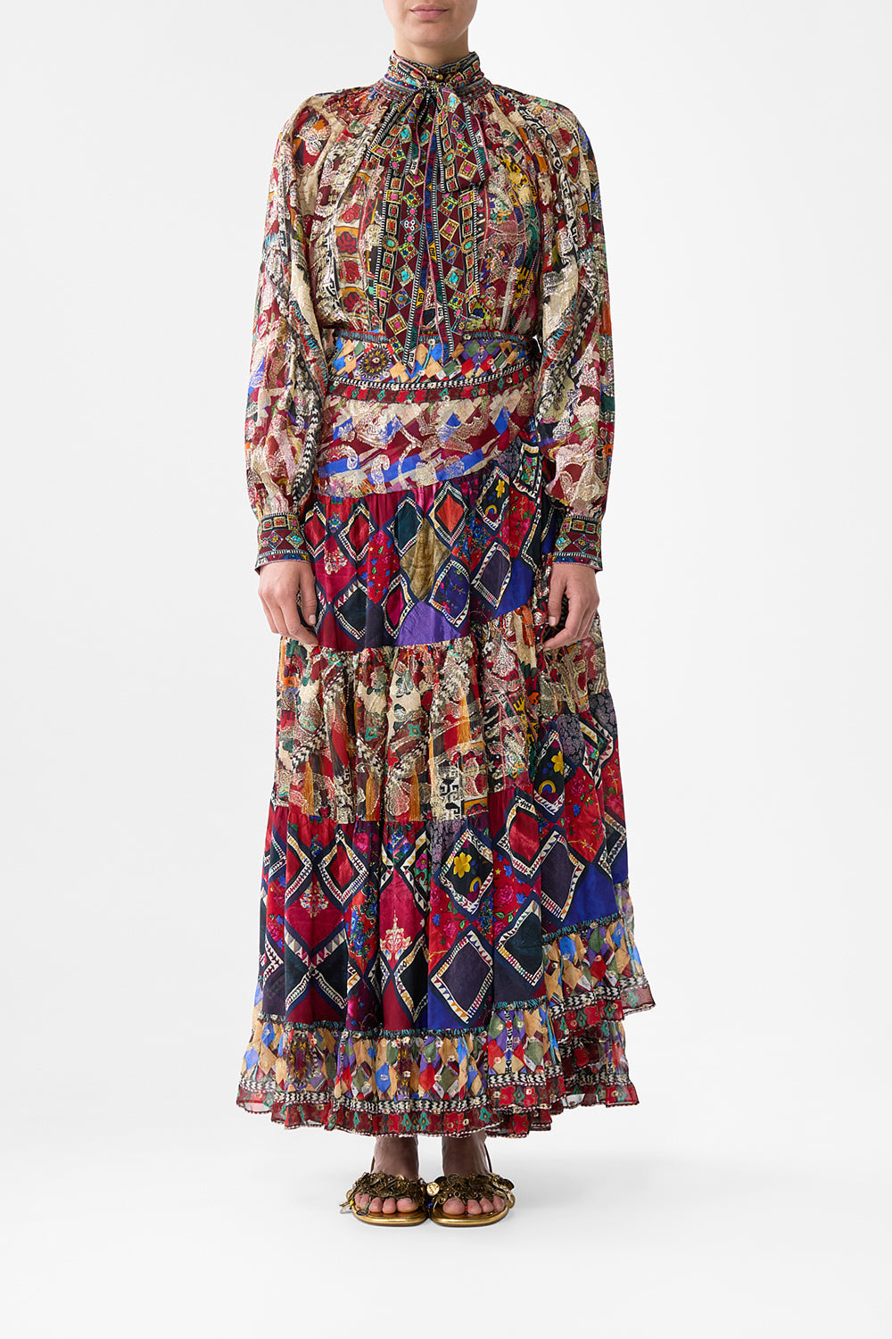 DETACHABLE PUSSY BOW RAGLAN BLOUSE PATCHWORK ALCHEMY