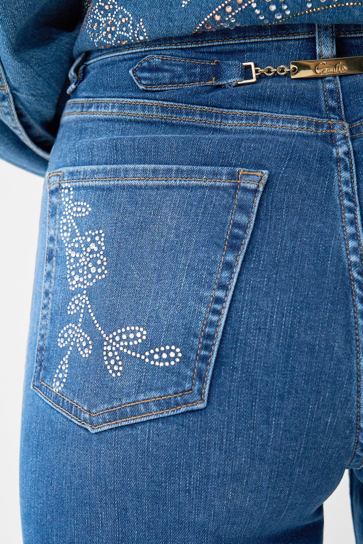 The CAMILLA Jenna Ace Of Lace High Waisted Flare in our Denim print.