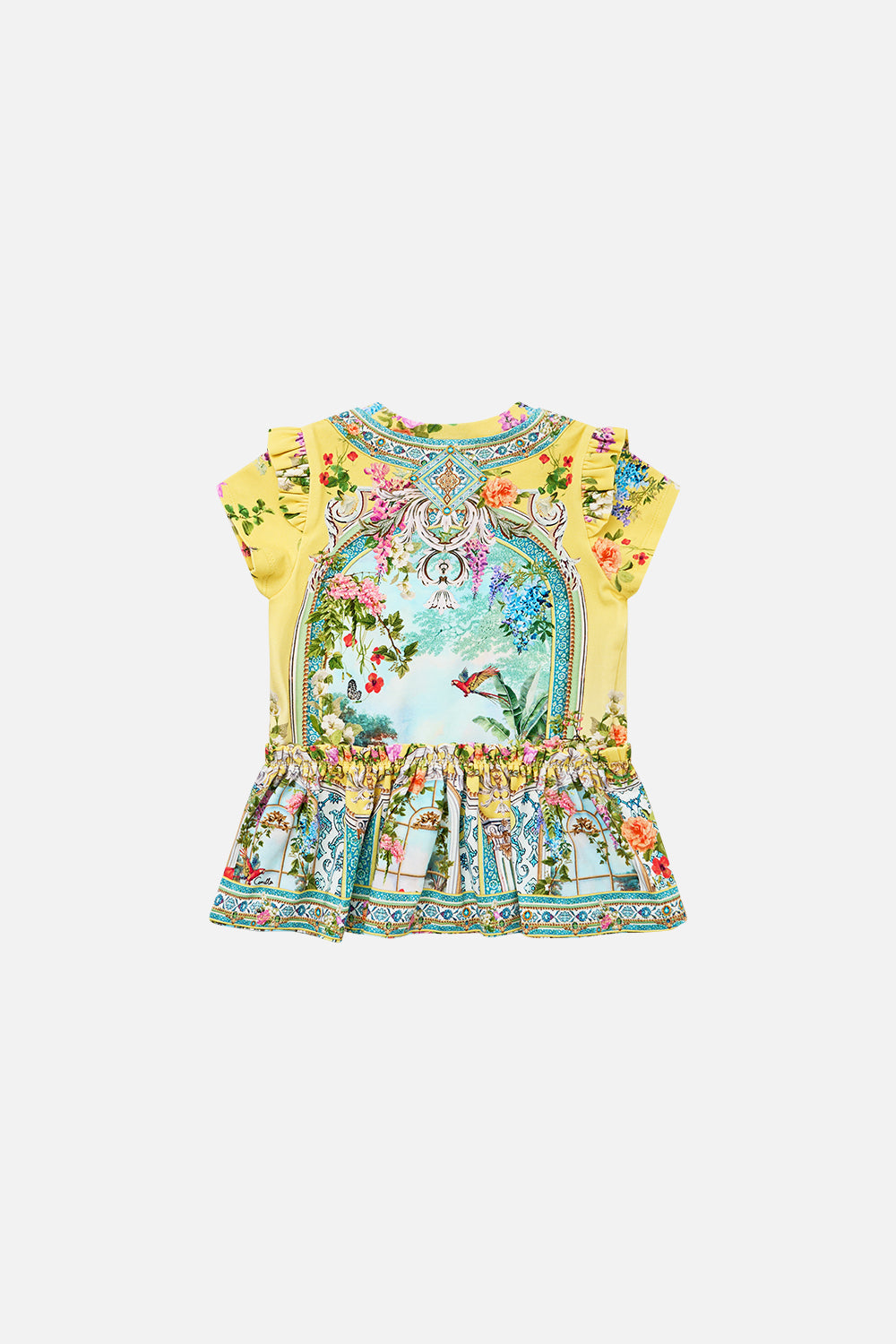 The CAMILLA babies tee dress with frill shoulder and hem from our print tales of Topkapi palace, back product view