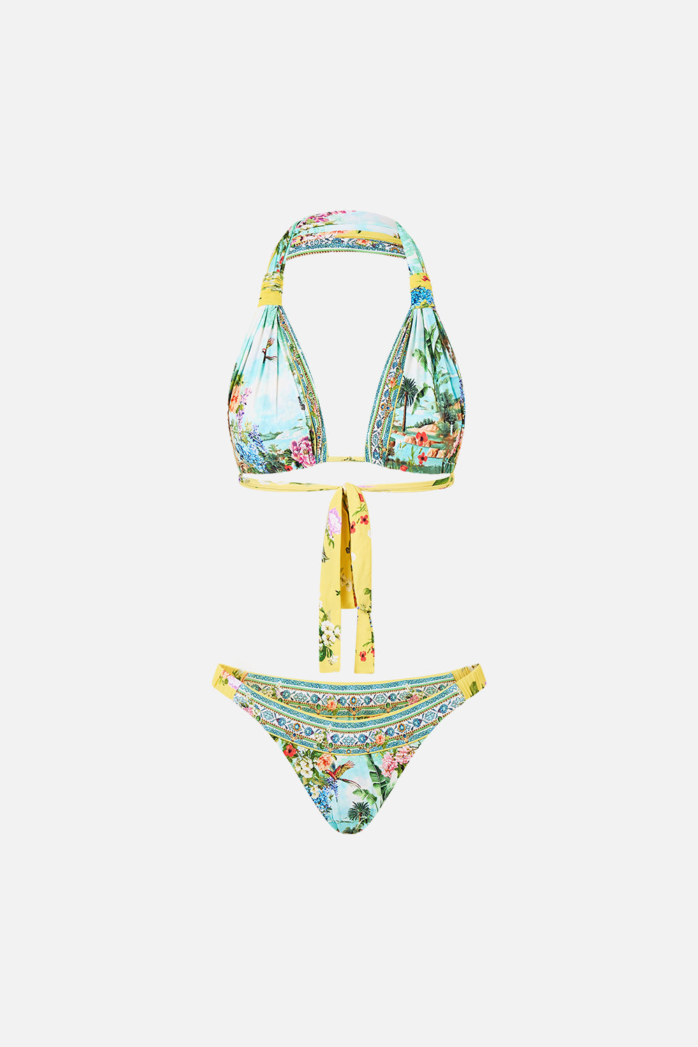 The CAMILLA reversible gathered tab halter bikini set from our print tales of Topkapi palace, front product view