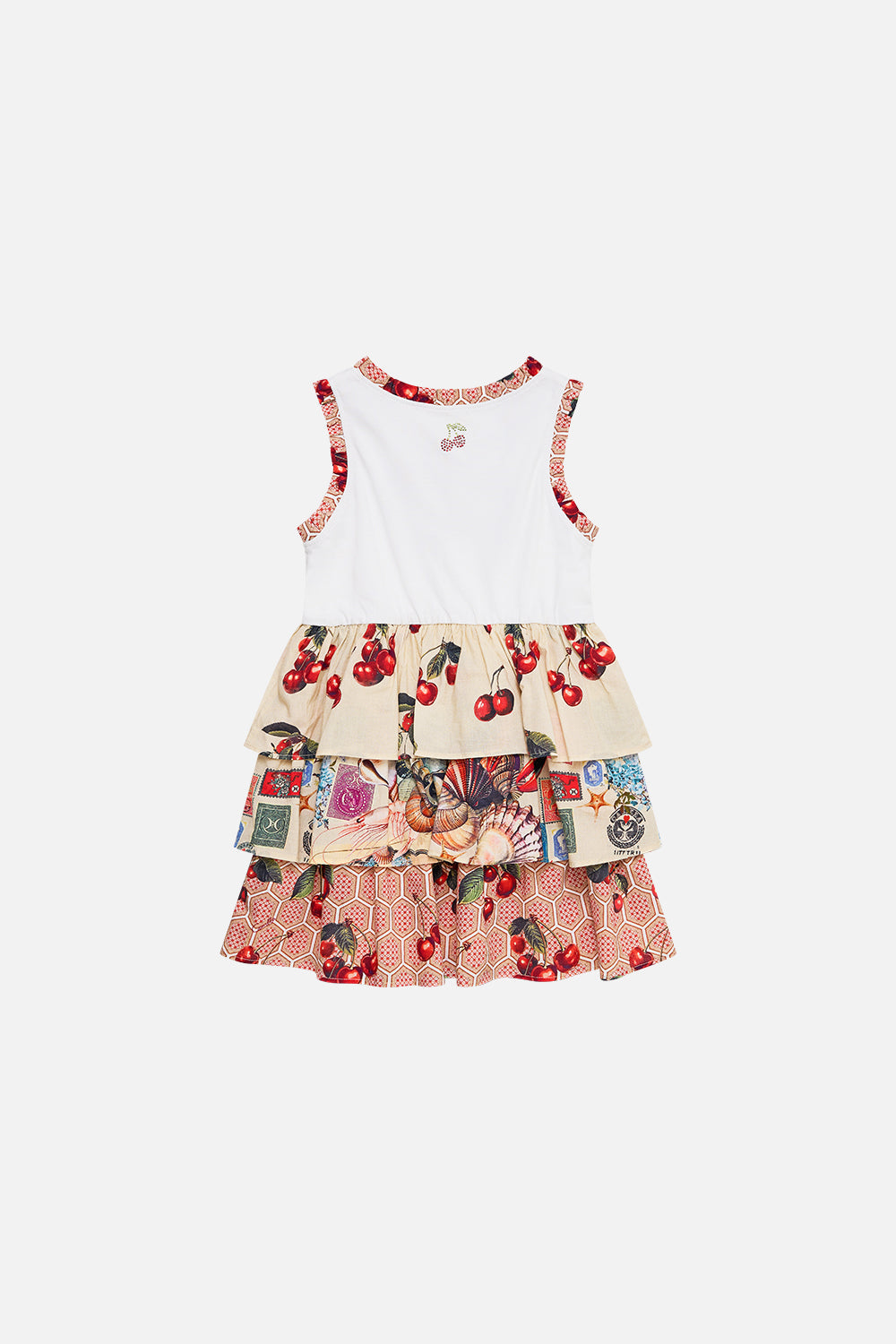 The CAMILLA kids tank mini dress w woven layered skirt from our print notes from the road, back product view