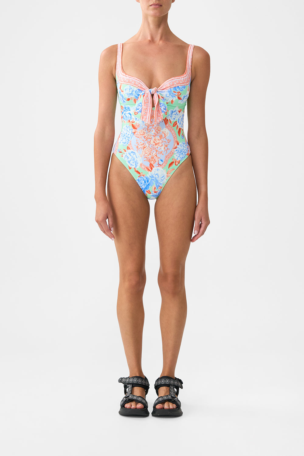 The Topkapi Pop Sweetheart Neck One Piece With Tie Front | CAMILLA