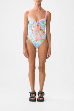 SWEETHEART NECK ONE PIECE WITH TIE FRONT TOPKAPI POP