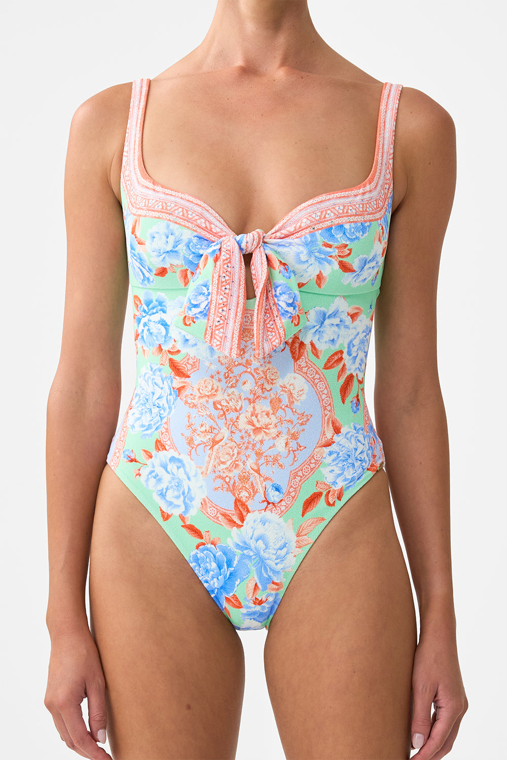 The Topkapi Pop Sweetheart Neck One Piece With Tie Front | CAMILLA