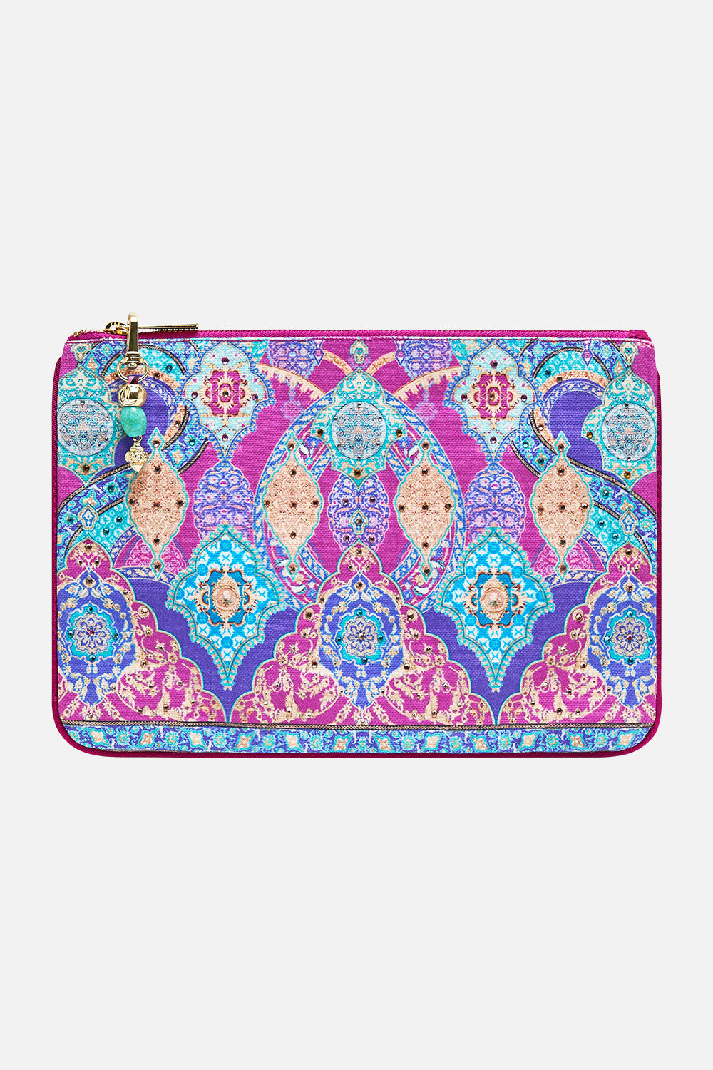 The CAMILLA small canvas clutch from our print concubines, sultans & courtiers, front product view