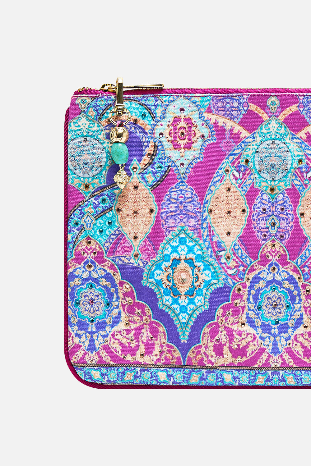 The CAMILLA small canvas clutch from our print concubines, sultans & courtiers, back product view