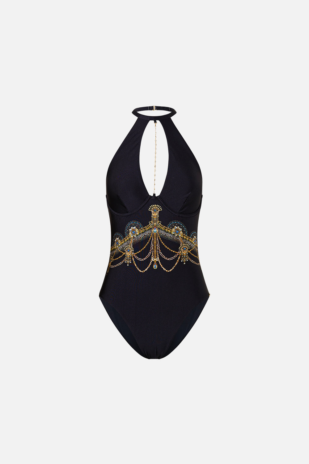 BAÑADOR DE UNA PIEZA CON CUELLO ALTO HALTER, ARO Y CADENA SONG OF THE SOLSTICE