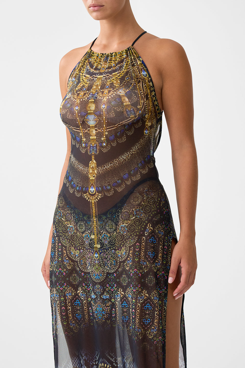 VESTIDO LARGO DE PLAYA DE CUELLO ALTO CON ESPALDA CRUZADA ATADA SONG OF THE SOLSTICE